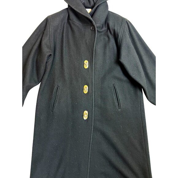 Vintage Billi by Billycoat Long Black Wool Overcoat Hooded Heavy Made in USA XL - Picture 3 of 16
